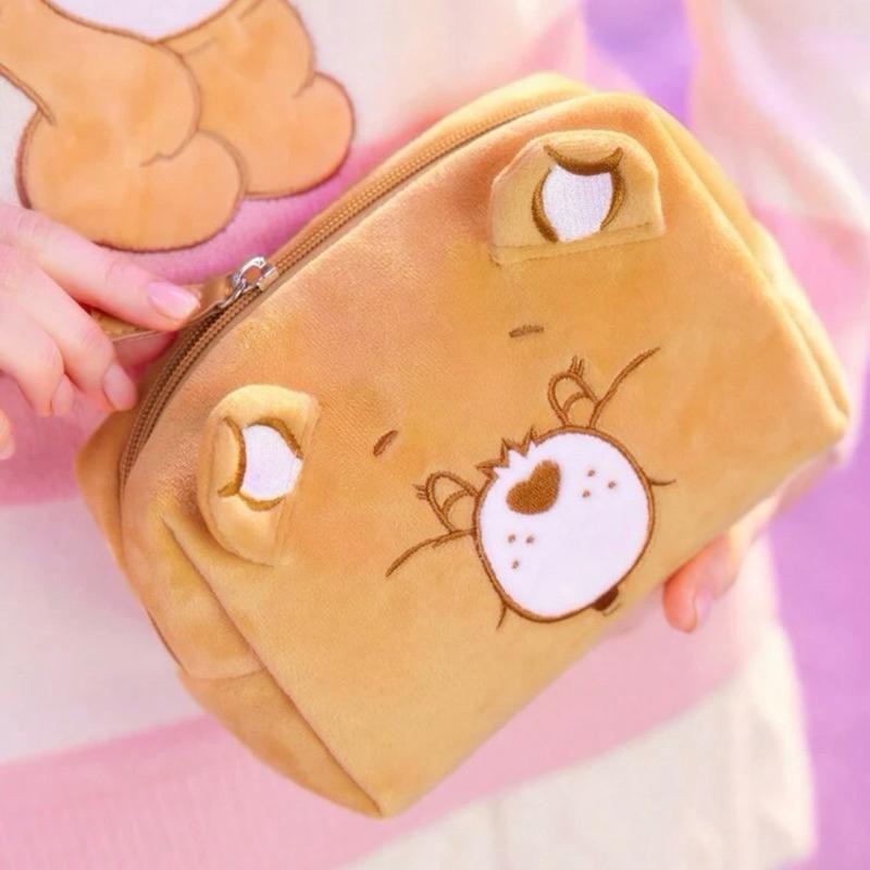 正版聯名 彩虹熊Care Bears 絨毛熊造型化妝包 收納包 化妝包-細節圖3