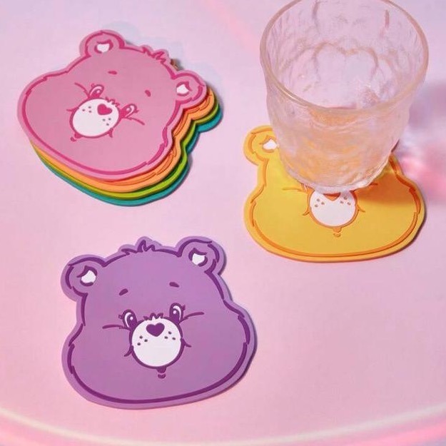 正版聯名 彩虹熊Care Bears 可愛心形熊形杯墊（多色）1入-細節圖3