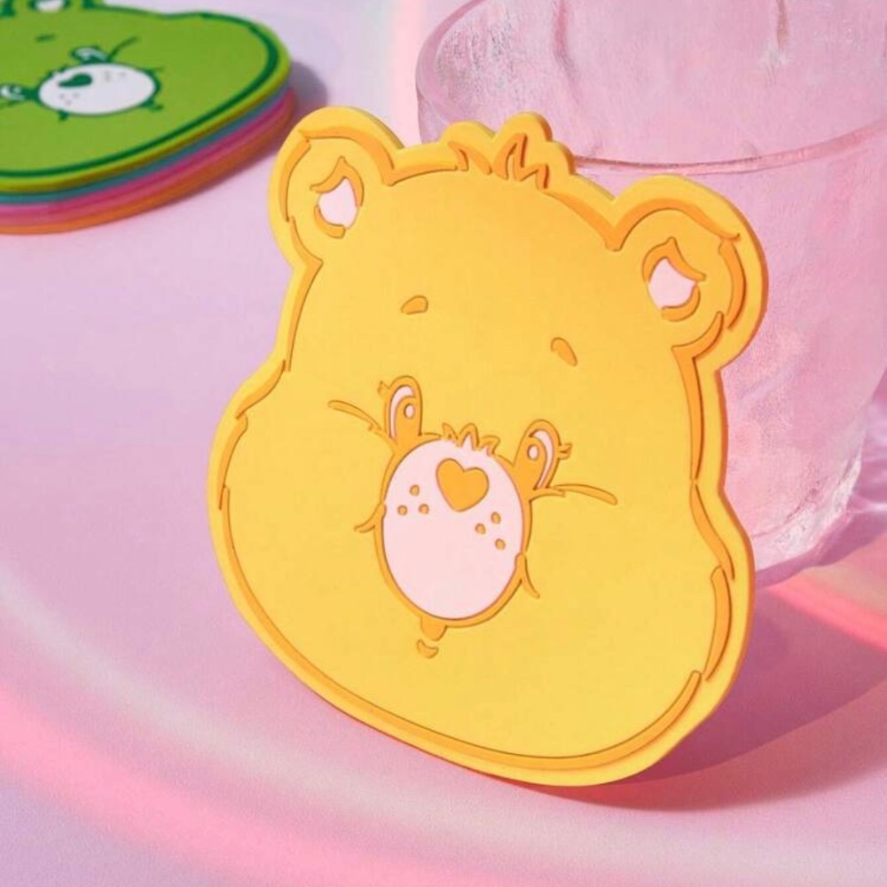 正版聯名 彩虹熊Care Bears 可愛心形熊形杯墊（多色）1入-細節圖7