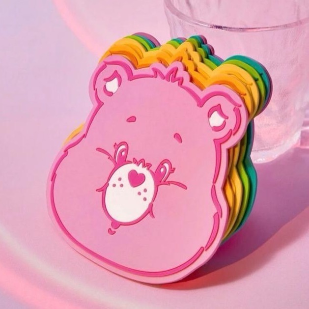 正版聯名 彩虹熊Care Bears 可愛心形熊形杯墊（多色）1入-細節圖2