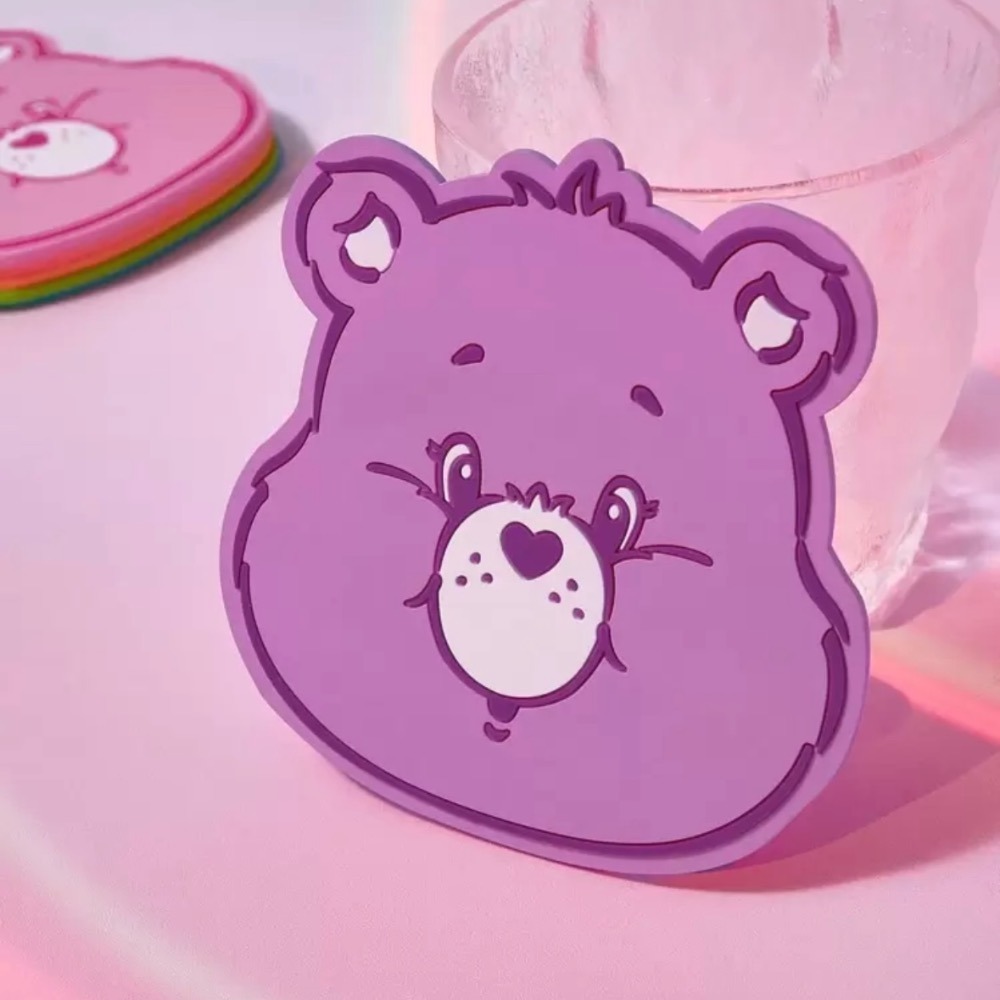 正版聯名 彩虹熊Care Bears 可愛心形熊形杯墊（多色）1入-細節圖6