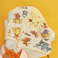 正版聯名TOM&amp;JERRY湯姆貓與傑利鼠 攜帶方便手提可摺疊收納式2合1抱枕毛毯 毯子 被子