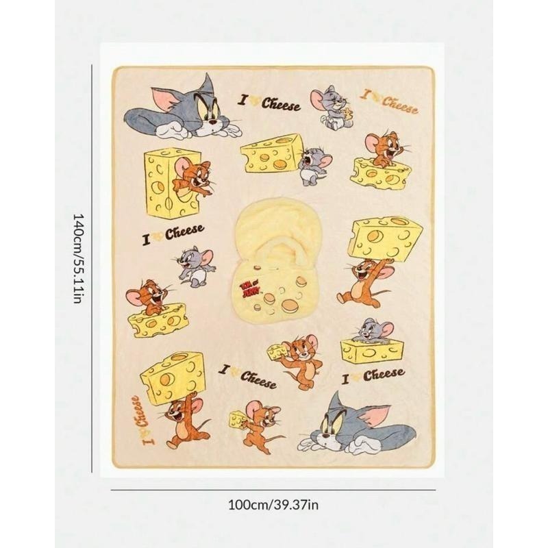 正版聯名TOM&JERRY湯姆貓與傑利鼠 攜帶方便手提可摺疊收納式2合1抱枕毛毯 毯子 被子-細節圖9