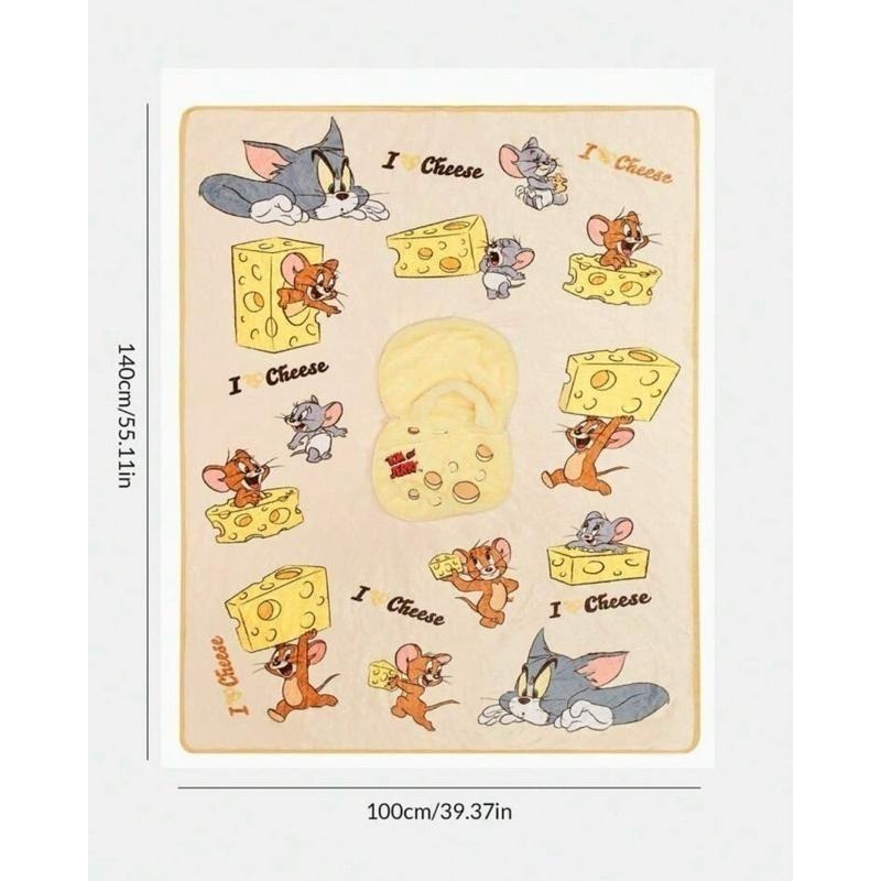 正版聯名TOM&JERRY湯姆貓與傑利鼠 攜帶方便手提可摺疊收納式2合1抱枕毛毯 毯子 被子-細節圖9