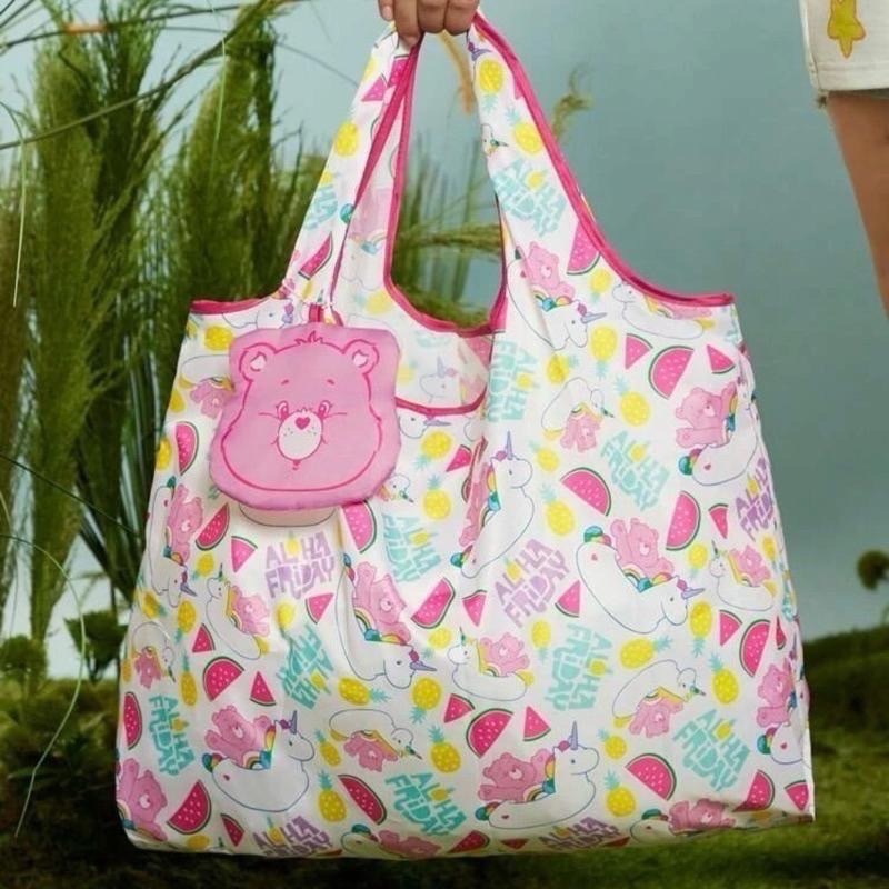 正版聯名 彩虹熊Care Bears 卡通圖案可折疊購物袋 可重複使用手提袋-細節圖8