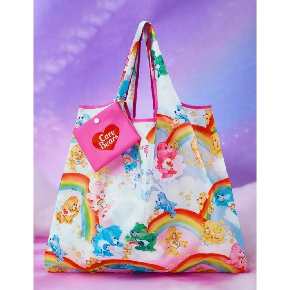 正版聯名 彩虹熊Care Bears 卡通圖案可折疊購物袋 可重複使用手提袋-細節圖10