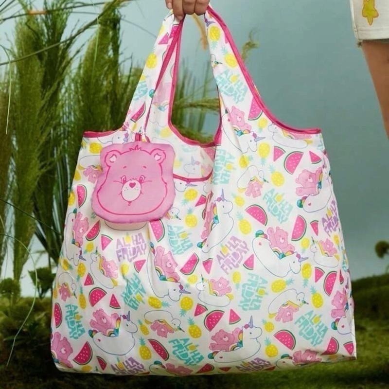 正版聯名 彩虹熊Care Bears 卡通圖案可折疊購物袋 可重複使用手提袋-細節圖8