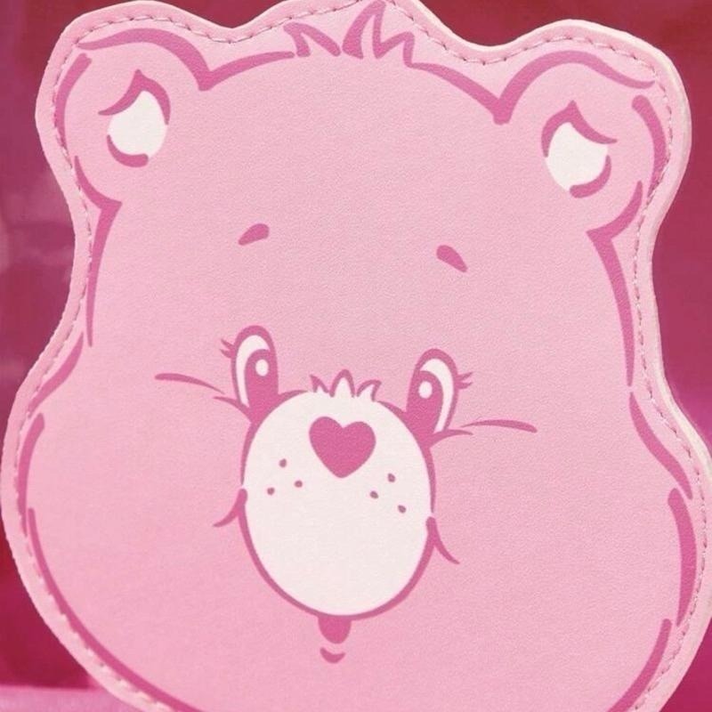正版聯名 彩虹熊Care Bears 粉紅色毛絨撞色化妝包附手柄 收納包 禮品-細節圖4