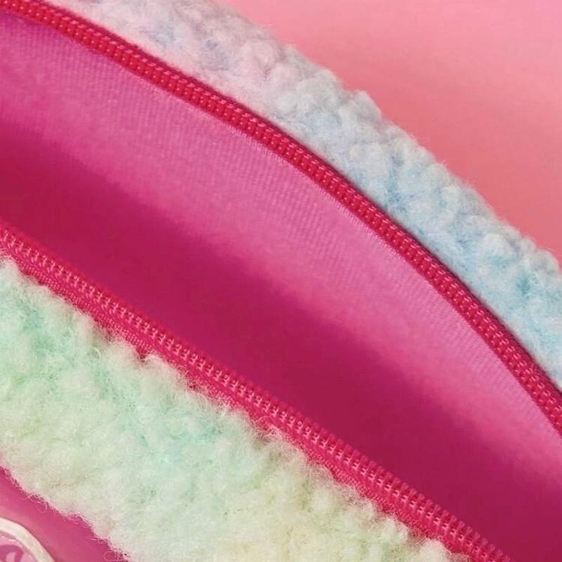 正版聯名 彩虹熊Care Bears 粉紅色毛絨撞色化妝包附手柄 收納包 禮品-細節圖5