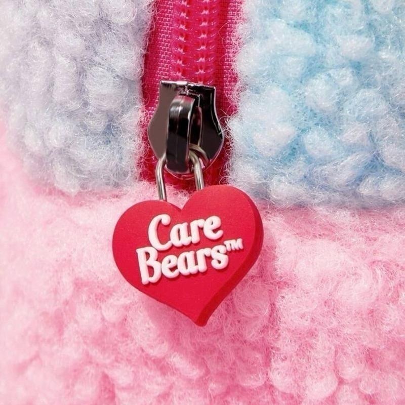 正版聯名 彩虹熊Care Bears 粉紅色毛絨撞色化妝包附手柄 收納包 禮品-細節圖6