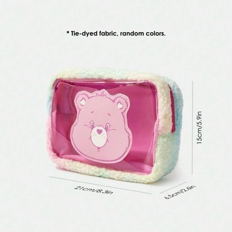 正版聯名 彩虹熊Care Bears 粉紅色毛絨撞色化妝包附手柄 收納包 禮品-細節圖7