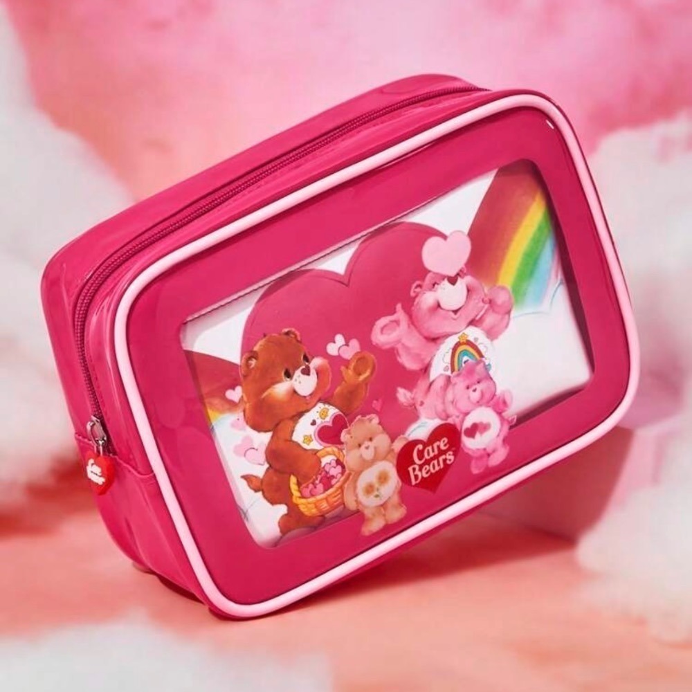 正版聯名 彩虹熊Care Bears 粉紅色毛絨撞色化妝包附手柄 收納包 禮品-細節圖9