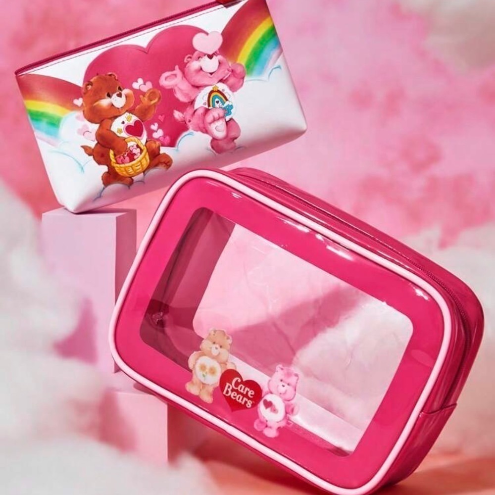 正版聯名 彩虹熊Care Bears 粉紅色毛絨撞色化妝包附手柄 收納包 禮品-細節圖10