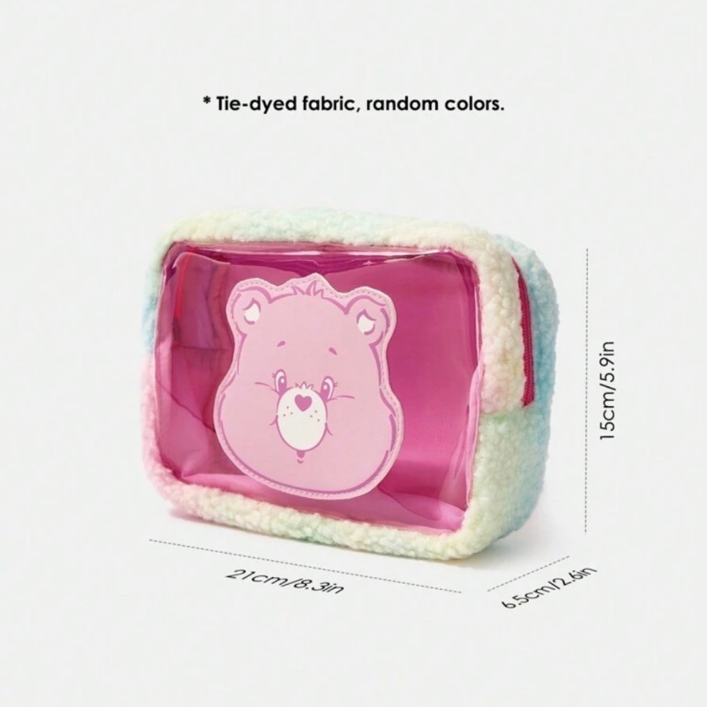 正版聯名 彩虹熊Care Bears 粉紅色毛絨撞色化妝包附手柄 收納包 禮品-規格圖11