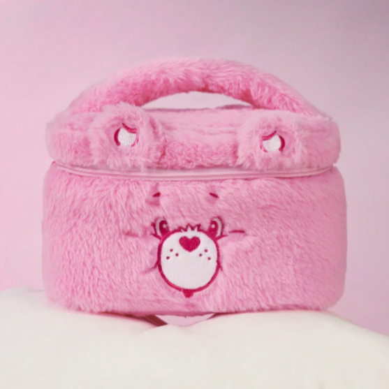 正版聯名 彩虹熊Care Bears 粉紅色毛絨撞色化妝包附手柄 收納包 禮品-規格圖11