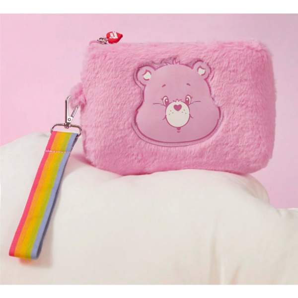 正版聯名 彩虹熊Care Bears 粉紅色毛絨撞色化妝包附手柄 收納包 禮品-規格圖11