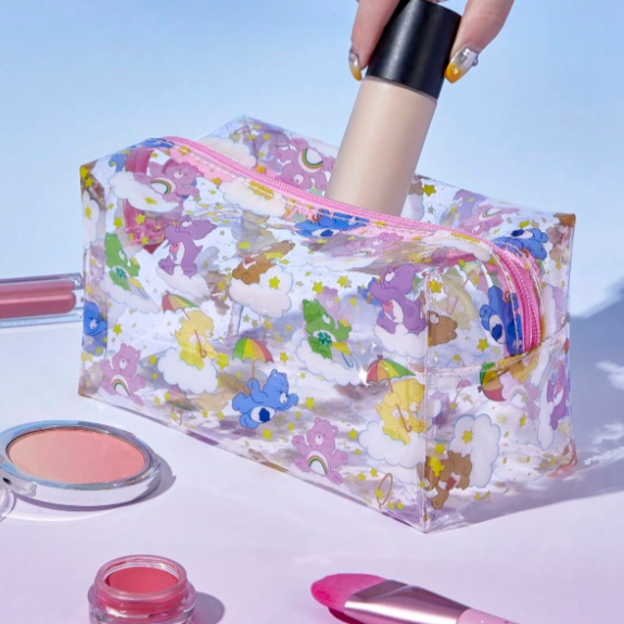 正版聯名 彩虹熊Care Bears 粉紅色毛絨撞色化妝包附手柄 收納包 禮品-規格圖11