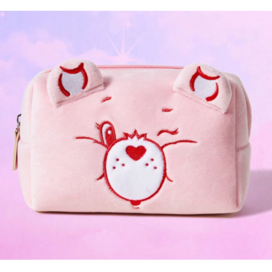 正版聯名 彩虹熊Care Bears 粉紅色毛絨撞色化妝包附手柄 收納包 禮品-規格圖11