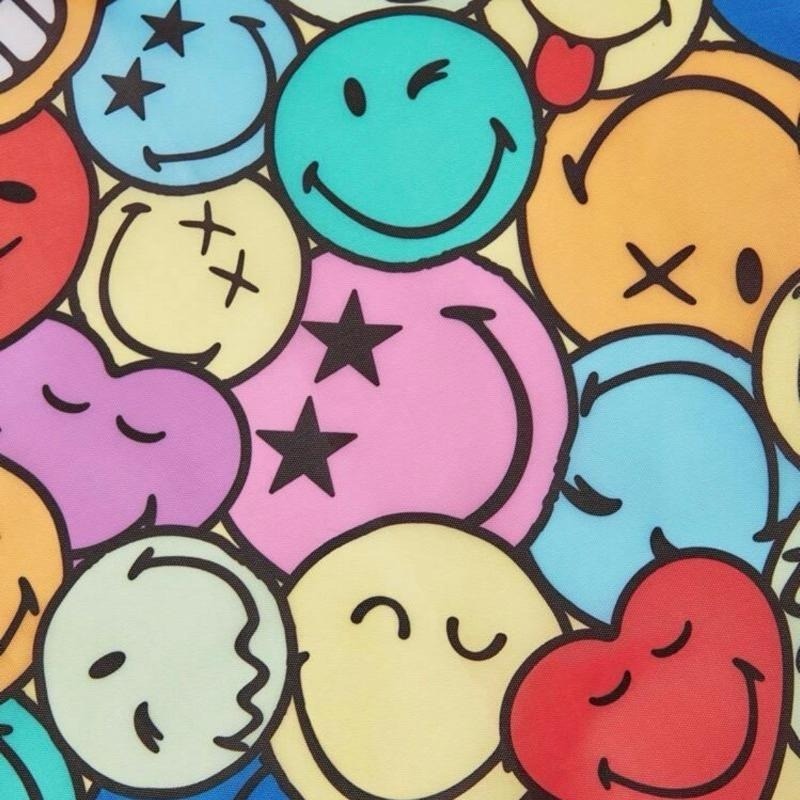 正版聯名 SmileyWorld®卡通笑臉圖案彩色購物袋 可折疊可重複使用手提購物袋-細節圖4
