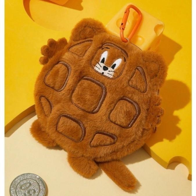 正版聯名 TOM&JERRY湯姆貓和傑利鼠 85周年 造型絨毛萬用包吊飾零錢包-細節圖2