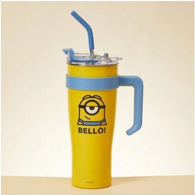【MINISO】名創優品 Minions正版小小兵1600ml不鏽鋼水瓶 附吸管大容量冰壩杯 造型手拿杯-細節圖2