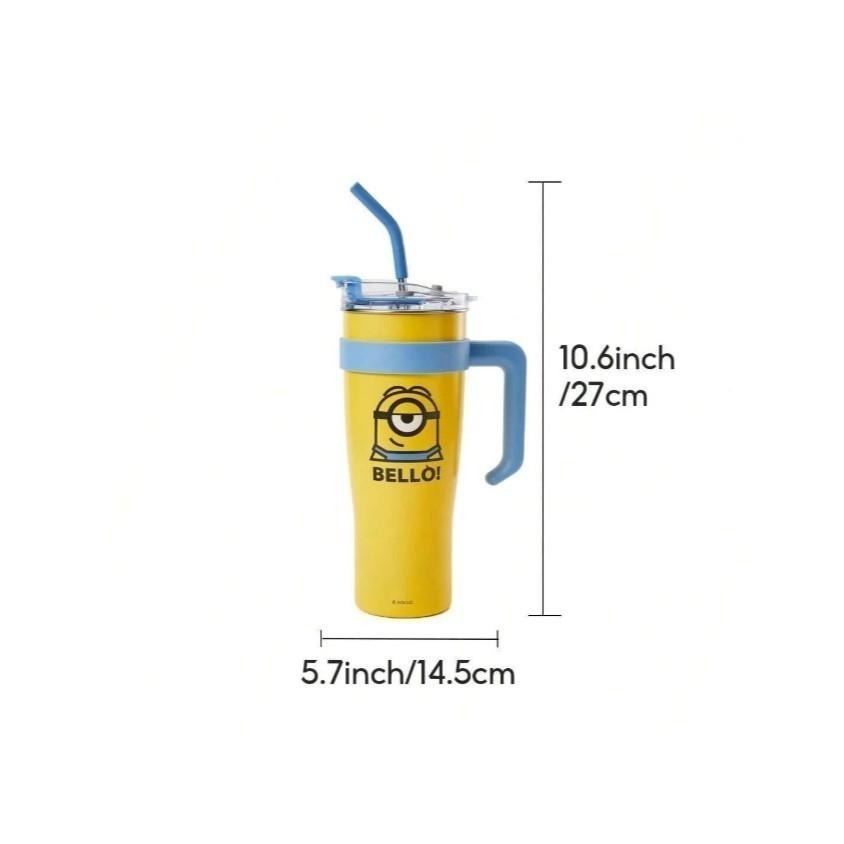【MINISO】名創優品 Minions正版小小兵1600ml不鏽鋼水瓶 附吸管大容量冰壩杯 造型手拿杯-細節圖7