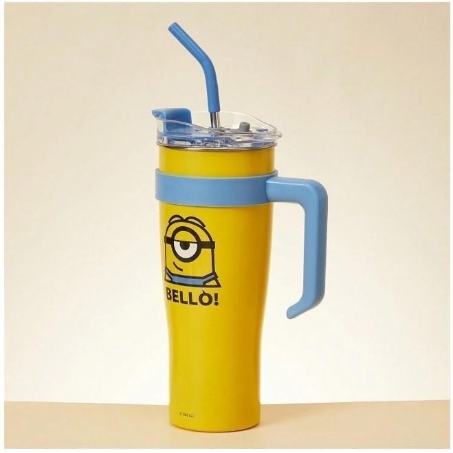 【MINISO】名創優品 Minions正版小小兵1600ml不鏽鋼水瓶 附吸管大容量冰壩杯 造型手拿杯-細節圖8