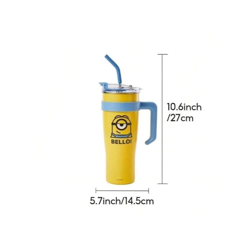 【MINISO】名創優品 Minions正版小小兵1600ml不鏽鋼水瓶 附吸管大容量冰壩杯 造型手拿杯-細節圖7