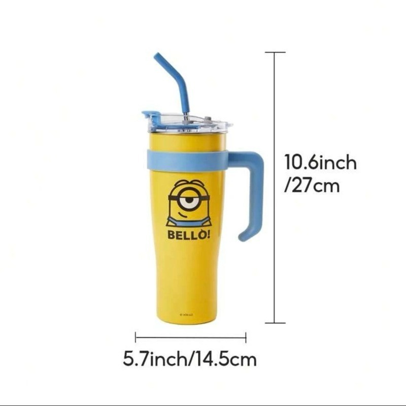 【MINISO】名創優品 Minions正版小小兵1600ml不鏽鋼水瓶 附吸管大容量冰壩杯 造型手拿杯-規格圖9