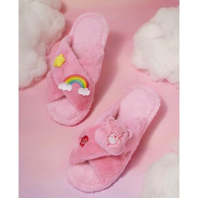 正版聯名 彩虹熊Care Bears 女生款毛絨3D可愛彩虹熊與星星裝飾室內拖鞋 室內拖-細節圖2