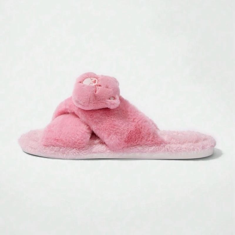 正版聯名 彩虹熊Care Bears 女生款毛絨3D可愛彩虹熊與星星裝飾室內拖鞋 室內拖-細節圖7