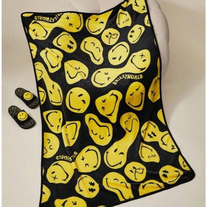 正版聯名 SmileyWorld®趣味卡通表情微笑印花毛毯 被子-細節圖3