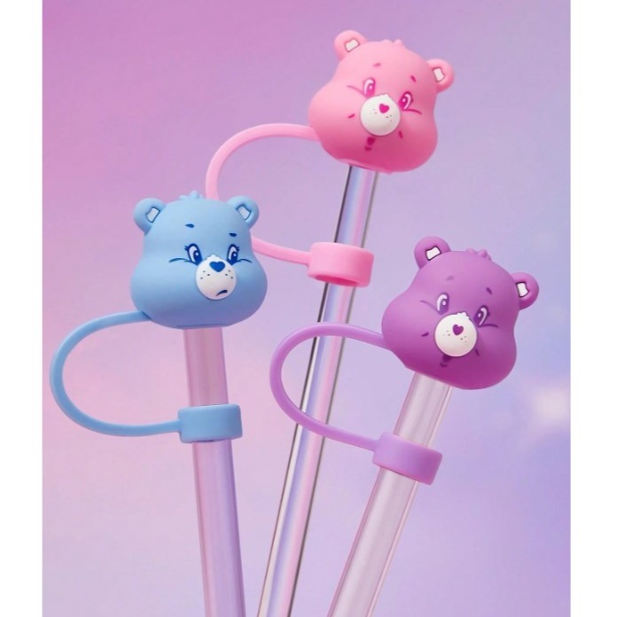 正版聯名 彩虹熊Care Bears 可愛熊圖案矽膠吸管套（不含吸管）-細節圖2