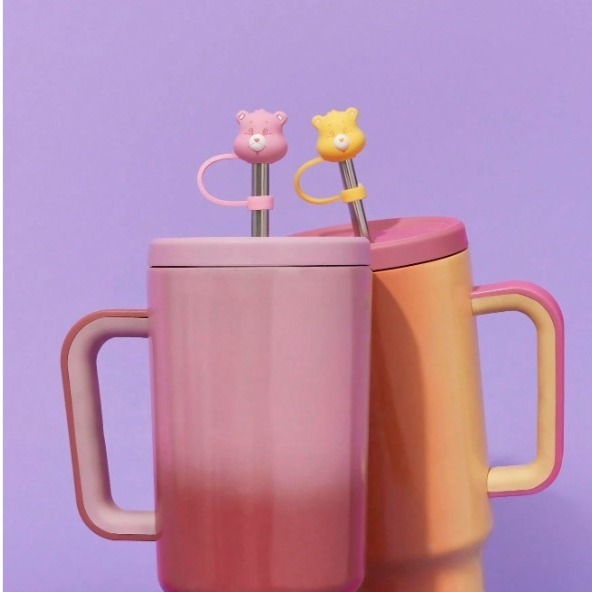 正版聯名 彩虹熊Care Bears 可愛熊圖案矽膠吸管套（不含吸管）-細節圖4