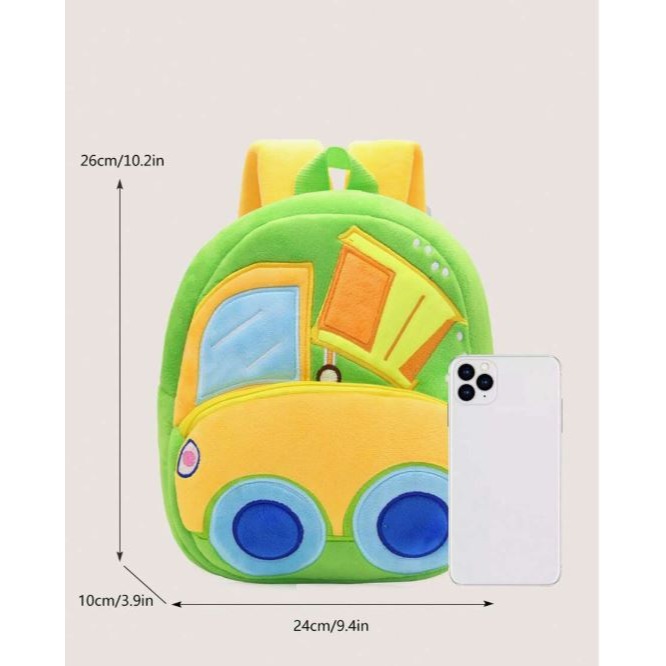 幼稚園書包3-6歲 可愛工程車系列挖土機毛絨兒童背包  車車雙肩包-規格圖9