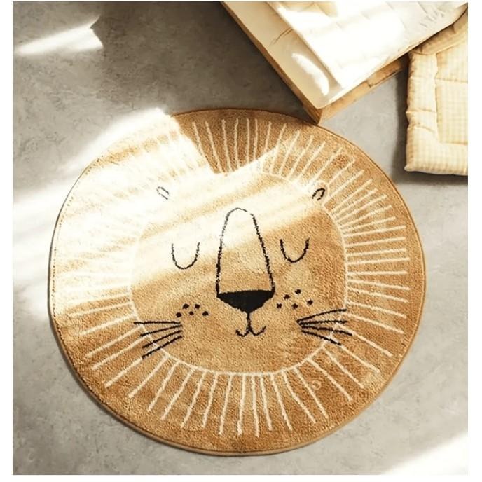 熱銷可愛獅子圓形仿羊毛柔軟親膚卡通地毯 裝飾地墊-細節圖2