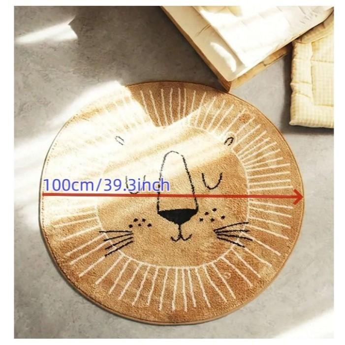 熱銷可愛獅子圓形仿羊毛柔軟親膚卡通地毯 裝飾地墊-細節圖3