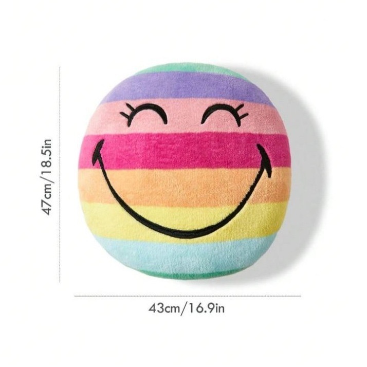 正版聯名 SmileyWorld®卡通笑臉刺繡淡黃色花朵造型裝飾抱枕 靠墊-規格圖9