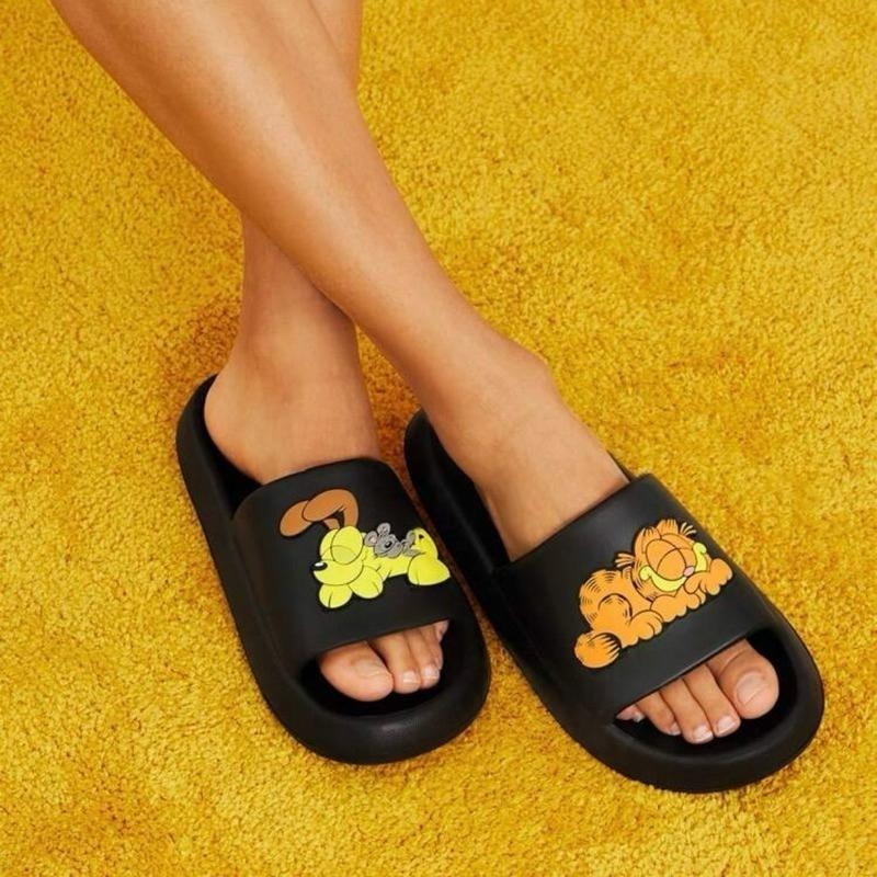 正版聯名 GARFIELD加菲貓 卡通圖案黑色家居拖鞋 室內拖鞋 輕便拖鞋-細節圖2