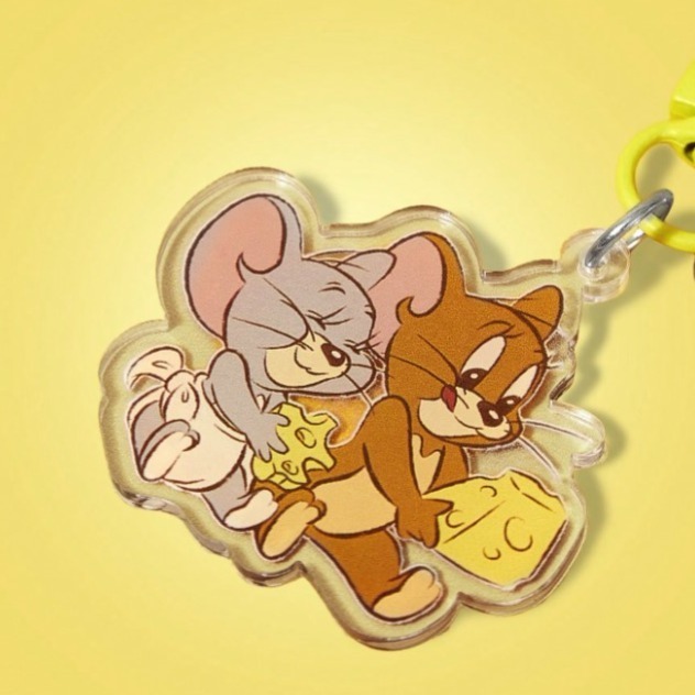 正版聯名 TOM&JERRY湯姆貓和傑利鼠 85週年 老鼠與奶酪壓克力鑰匙圈 包包吊飾-細節圖7