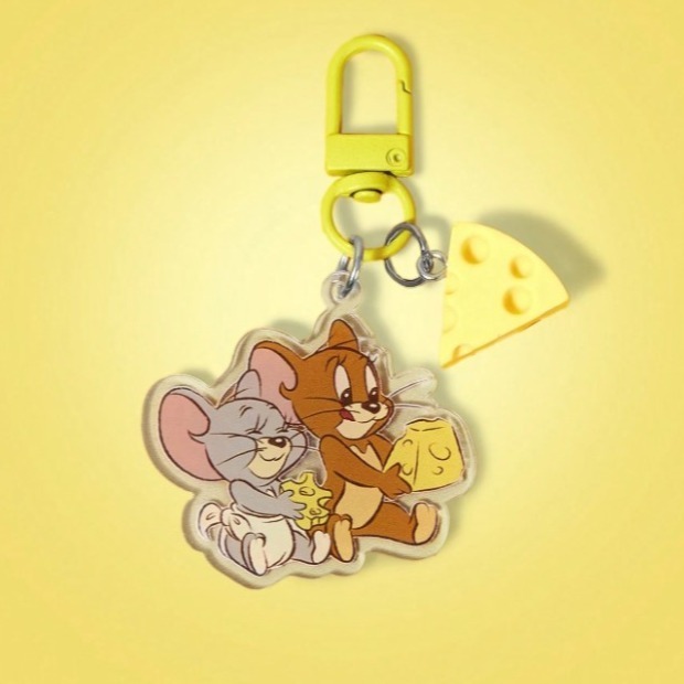 正版聯名 TOM&JERRY湯姆貓和傑利鼠 85週年 老鼠與奶酪壓克力鑰匙圈 包包吊飾-細節圖8