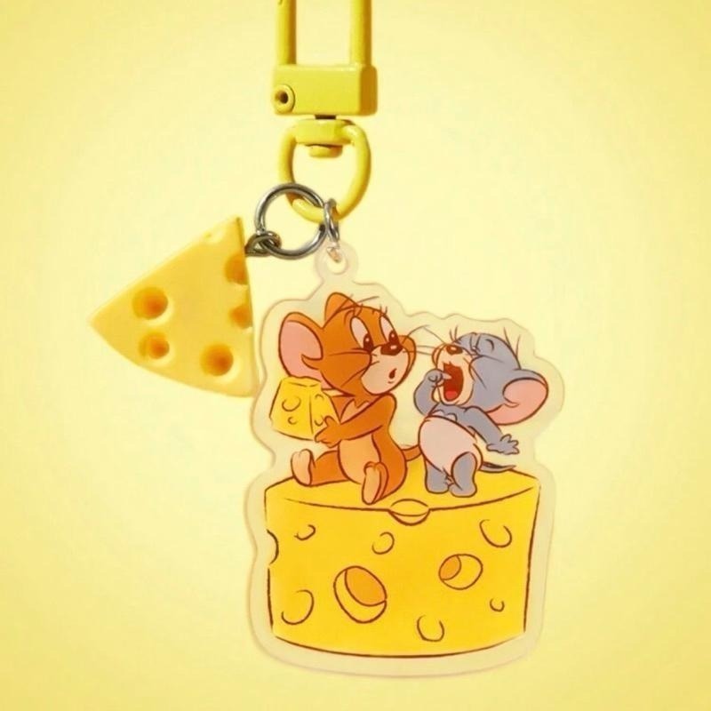 正版聯名 TOM&JERRY湯姆貓和傑利鼠 85週年 老鼠與奶酪壓克力鑰匙圈 包包吊飾-細節圖2