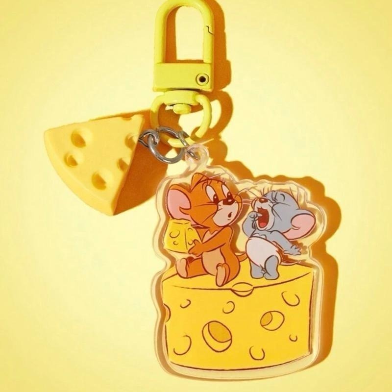 正版聯名 TOM&JERRY湯姆貓和傑利鼠 85週年 老鼠與奶酪壓克力鑰匙圈 包包吊飾-細節圖3