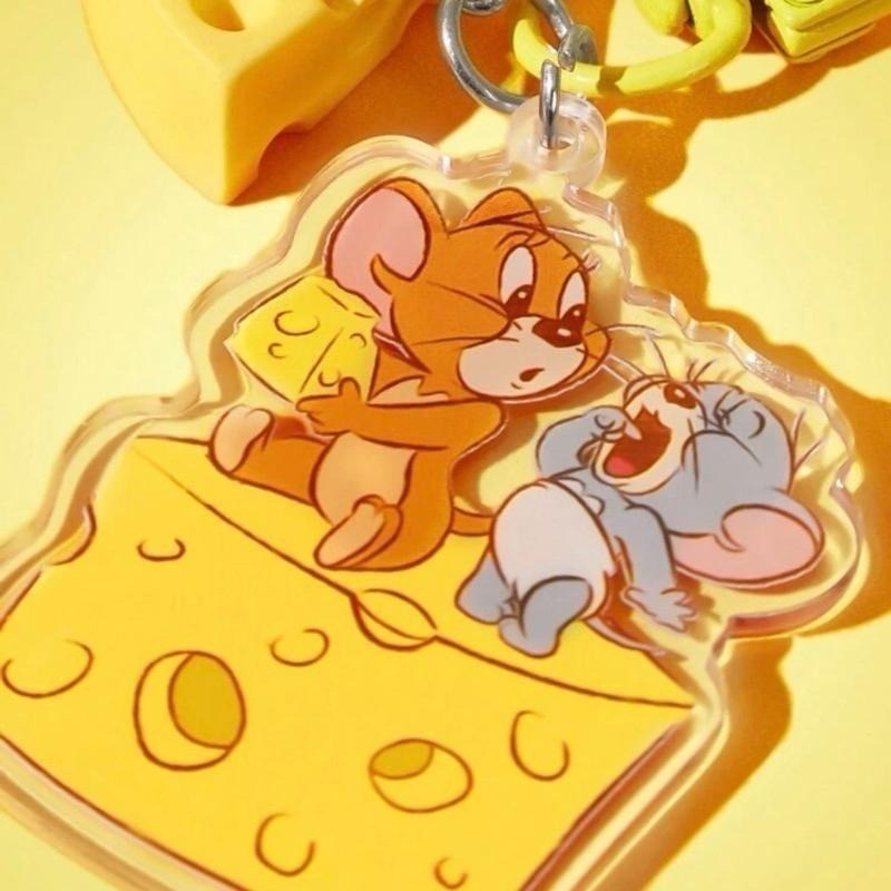 正版聯名 TOM&JERRY湯姆貓和傑利鼠 85週年 老鼠與奶酪壓克力鑰匙圈 包包吊飾-細節圖4