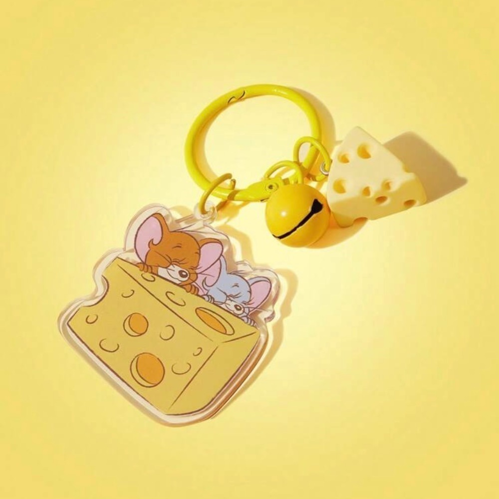正版聯名 TOM&JERRY湯姆貓和傑利鼠 85週年 老鼠與奶酪壓克力鑰匙圈 包包吊飾-細節圖5