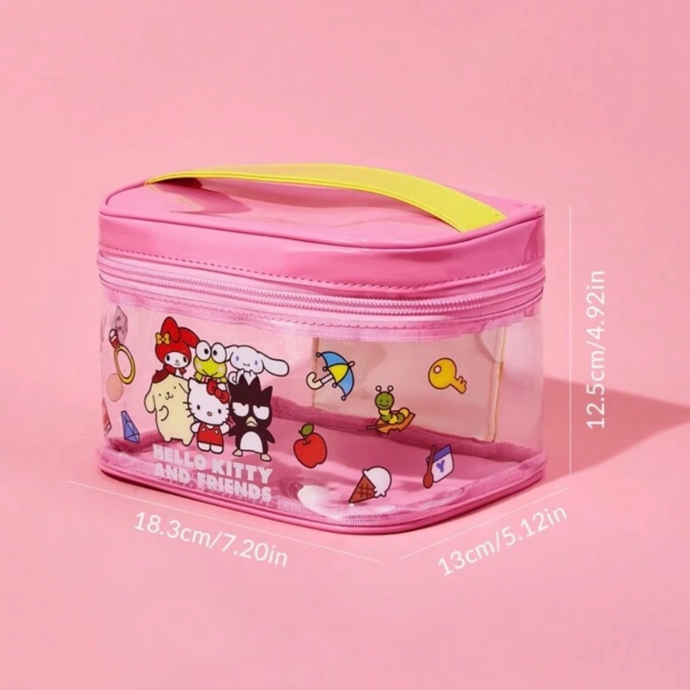 正版聯名 三麗鷗庫洛米 大耳狗 布丁狗 酷企鵝 雙子星 HELLO KITTY 多款可愛化妝包 彩妝收納包 彩妝手提包-規格圖9