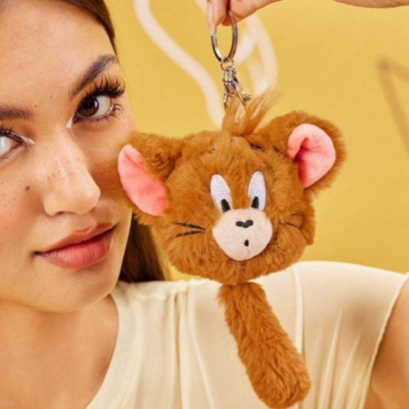 正版聯名 TOM&JERRY湯姆貓和傑利鼠 85週年 會振動尾巴的毛絨可愛吊墜-細節圖3