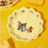 正版聯名 TOM&amp;JERRY湯姆貓和傑利鼠 85週年 450ml貝殼裝飾陶瓷拉麵碗 卡通圖案造型盤子