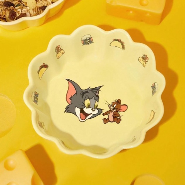 正版聯名 TOM&JERRY湯姆貓和傑利鼠 85週年 450ml貝殼裝飾陶瓷拉麵碗 卡通圖案造型盤子-規格圖7