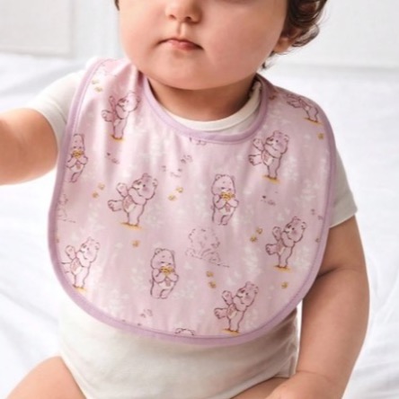 正版聯名 彩虹熊Care Bears 4 件組棉質卡通熊印花嬰兒圍兜 口水巾-細節圖4